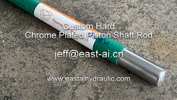 Custom hard chrome plated piston shaft rod used in advanced machinery with a focus on its glossy, durable finish.