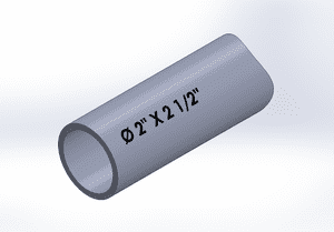 Image of an industrial honed tube with an outer diameter of 2 1/2 inches and an inner diameter of 2 inches, used for hydraulic cylinders and machinery applications