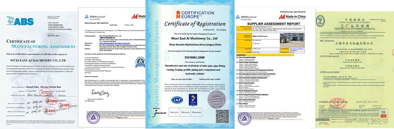 Accreditation certificates awarded to EASTAI for quality and compliance standards.